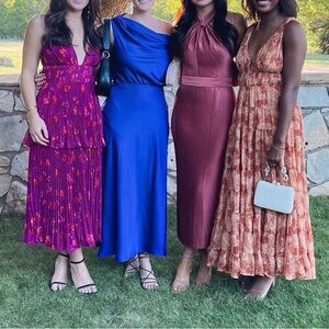 Astr Blue Satin Midi Dress